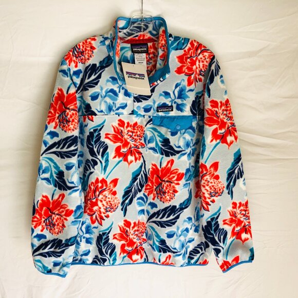 NEW Patagonia Synchilla Women's Large Floral Snap T Fleece Pullover Sweater NWT - Picture 1 of 8